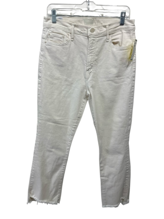 Mother Size 32 Cream Cotton Blend Raw Hem Mid Rise Straight Crop Jeans Cream / 32