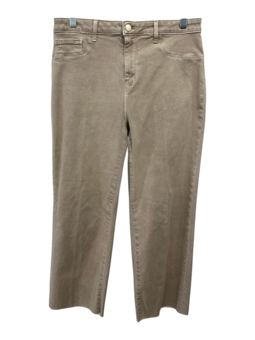 L'agence Size 32 Tan Brown Cotton Blend Tapered Mid Rise Fray Hem Jeans Tan Brown / 32