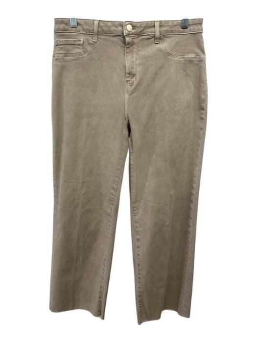 L'agence Size 32 Tan Brown Cotton Blend Tapered Mid Rise Fray Hem Jeans Tan Brown / 32