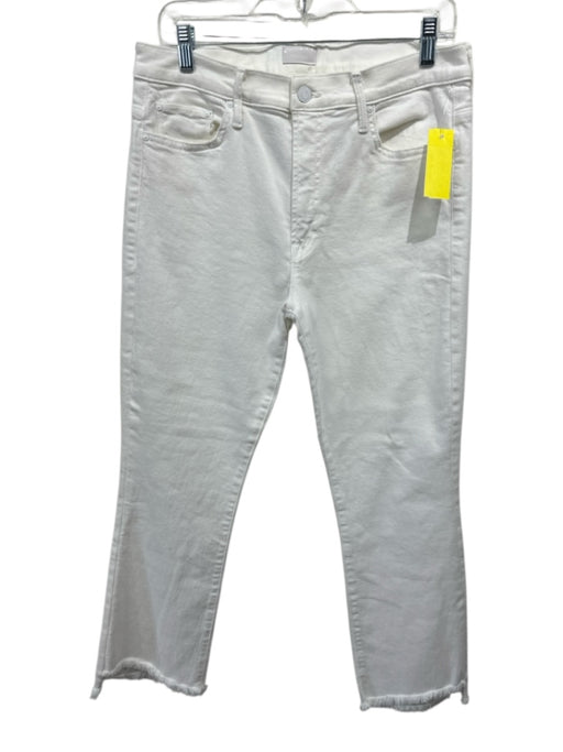 Mother Size 32 Ivory White Cotton Blend Raw Hem Straight Leg Mid Rise Crop Jeans Ivory White / 32