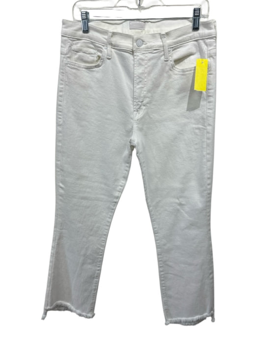 Mother Size 32 Ivory White Cotton Blend Raw Hem Straight Leg Mid Rise Crop Jeans Ivory White / 32