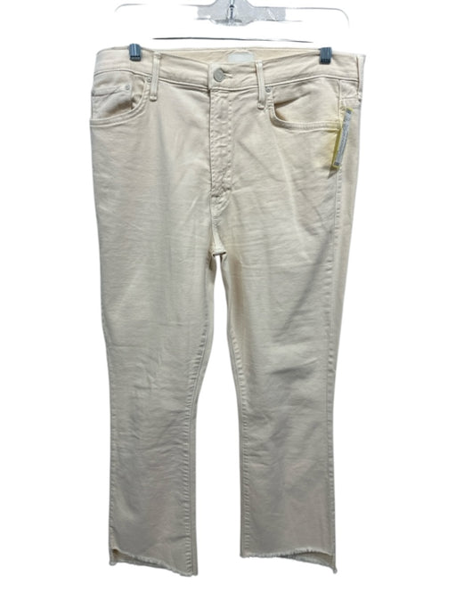 Mother Size 32 Cream Cotton Blend Raw Hem Straight Leg Mid Rise Crop Jeans Cream / 32