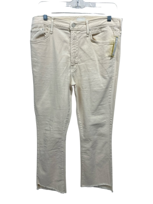 Mother Size 32 Cream Cotton Blend Raw Hem Straight Leg Mid Rise Crop Jeans Cream / 32