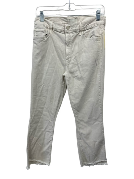 Mother Size 31 Cream Cotton Blend Raw Hem Straight Leg High Rise Crop Jeans Cream / 31
