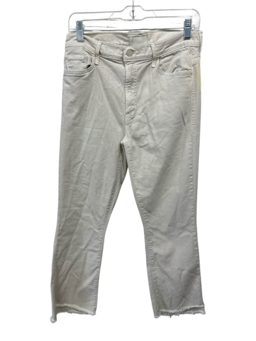 Mother Size 31 Cream Cotton Blend Raw Hem Straight Leg High Rise Crop Jeans Cream / 31