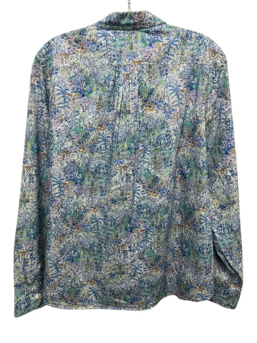 Ann Mashburn Size XL Blue, Green, Orange Cotton Ruffle Leaves Long Sleeve Top Blue, Green, Orange / XL