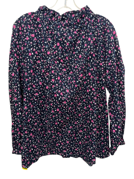 Ann Mashburn Size L navy blue, pink, white Cotton Seersucker Speckled Floral Top navy blue, pink, white / L