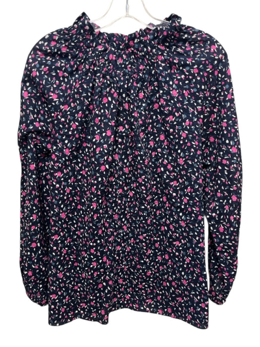 Ann Mashburn Size L navy blue, pink, white Cotton Seersucker Speckled Floral Top navy blue, pink, white / L