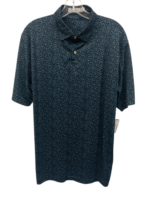Peter Millar Size L Navy & Blue Synthetic Seastars Polo Athleisure Short Sleeve Navy & Blue / L