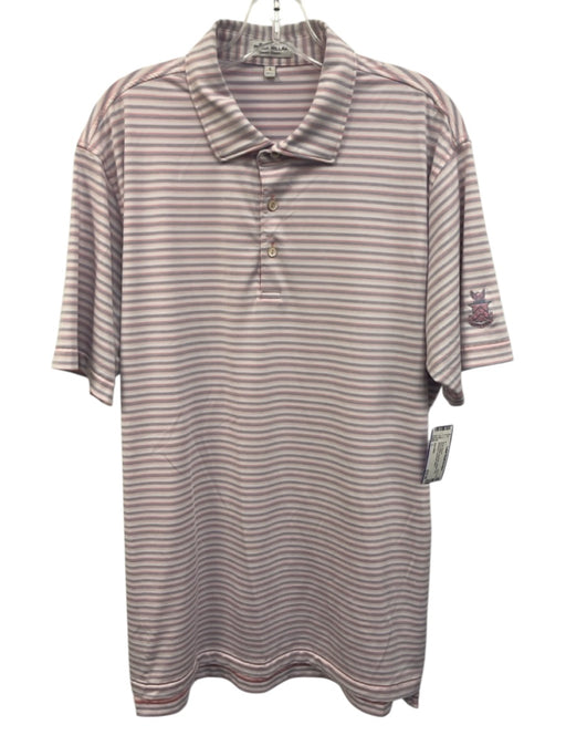 Peter Millar Size L Red & White Synthetic Striped Polo Athleisure Short Sleeve Red & White / L