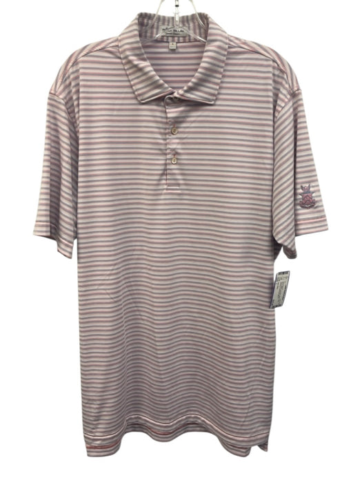 Peter Millar Size L Red & White Synthetic Striped Polo Athleisure Short Sleeve Red & White / L