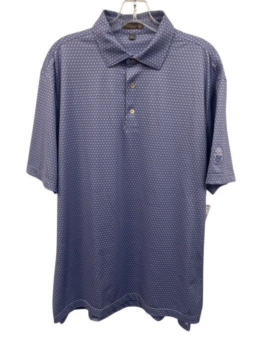 Peter Millar Size L Blue & White Synthetic Dots Polo Athleisure Short Sleeve Blue & White / L