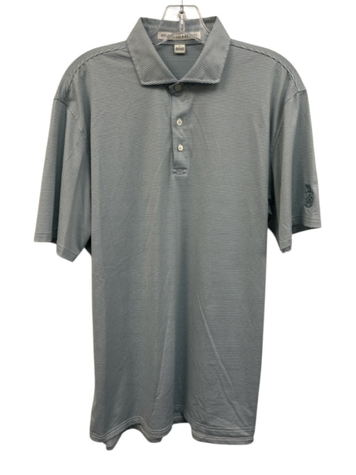 Holderness & Bourne Size L Green & White Synthetic Striped Polo Short Sleeve Green & White / L