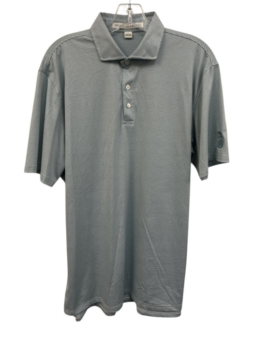 Holderness & Bourne Size L Green & White Synthetic Striped Polo Short Sleeve Green & White / L