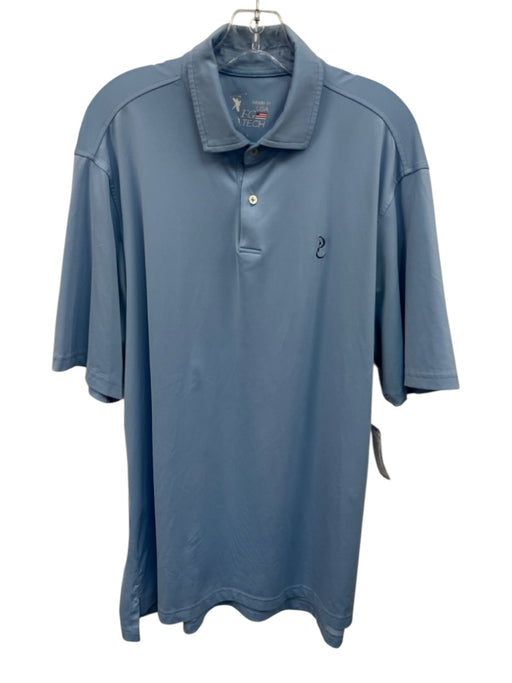 F & G tech Size L Light blue Synthetic Solid Athletic Polo Men's Short Sleeve Light blue / L