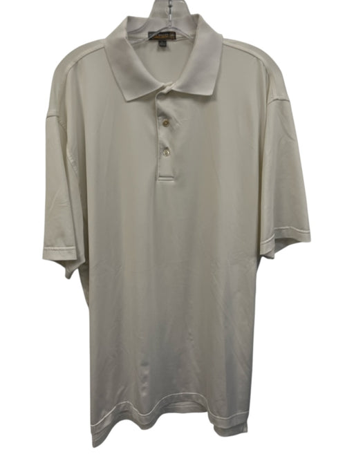 Peter Millar Size L White Synthetic Solid Polo Athleisure Men's Short Sleeve White / L