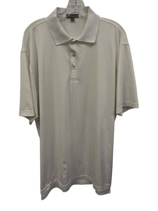 Peter Millar Size L White Synthetic Solid Polo Athleisure Men's Short Sleeve White / L