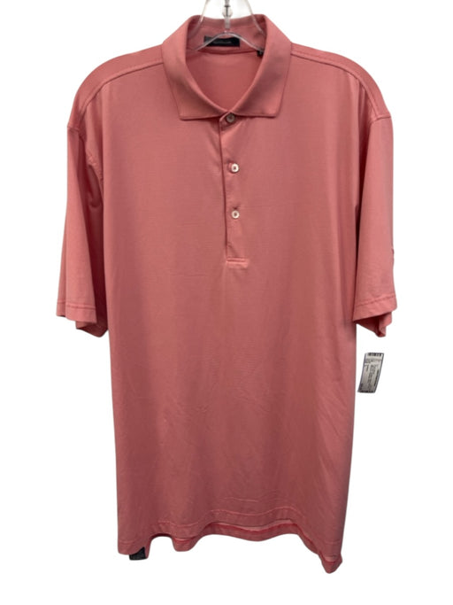 Turtleson Size L Light Red Synthetic Striped Polo Athleisure Men's Short Sleeve Light Red / L
