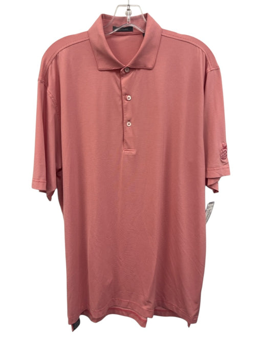 Turtleson Size L Light Red Synthetic Striped Polo Athleisure Men's Short Sleeve Light Red / L