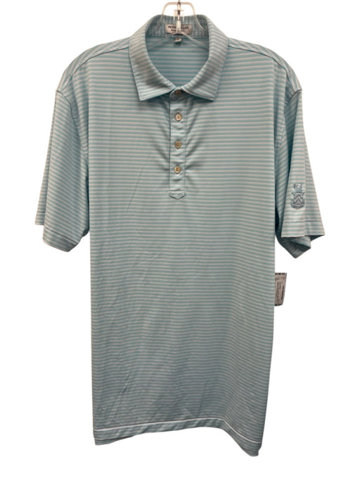 Peter Millar Size L Green & Gray Synthetic Striped Polo Athleisure Short Sleeve Green & Gray / L
