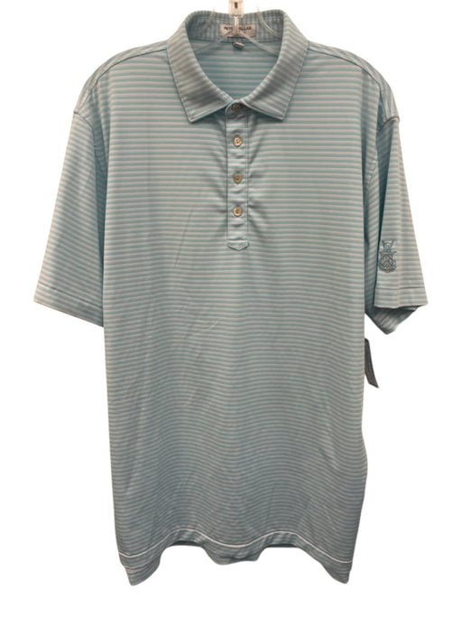 Peter Millar Size L Green & Gray Synthetic Striped Polo Athleisure Short Sleeve Green & Gray / L