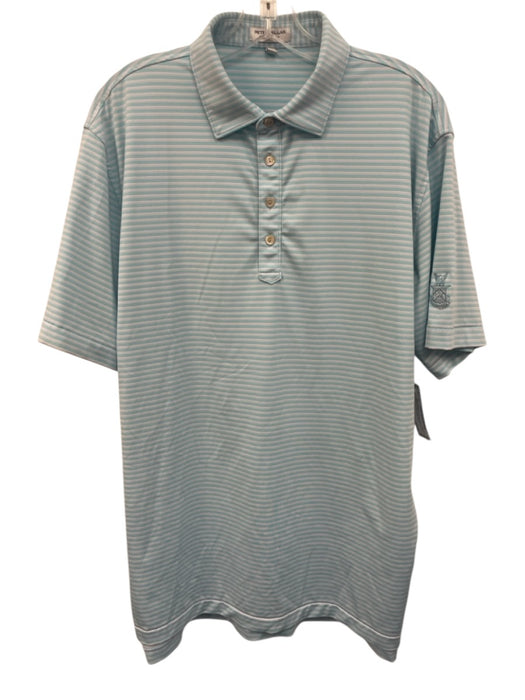 Peter Millar Size L Green & Gray Synthetic Striped Polo Athleisure Short Sleeve Green & Gray / L