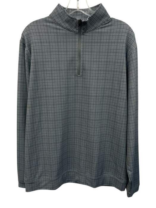 Peter Millar Size L Gray & White Synthetic Plaid Quarter Zip Long Sleeve Shirt Gray & White / L