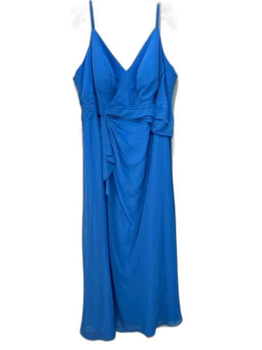 Azazie Size 24 Blue Polyester Flounce Gathered Bodice Spaghetti Strap Gown Blue / 24