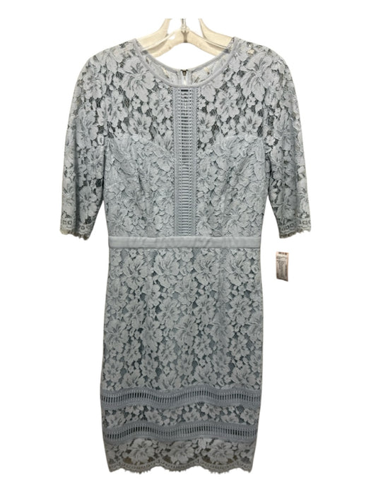 Hobbs Size 6 Baby Blue Cotton Blend Lace Overlay Zip Back Midi Round Neck Dress Baby Blue / 6