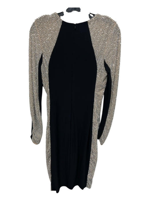 Aqua Size 6 Black & Cream Polyester Blend Beaded Long Sleeve Above knee Dress Black & Cream / 6