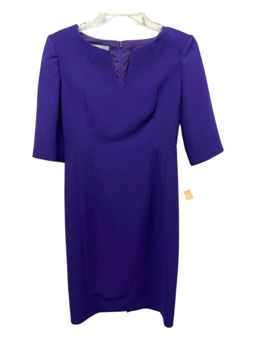 Hobbs Size 6 Purple Polyester 1/2 Sleeve Zip Back Back Slit V Neck Dress Purple / 6