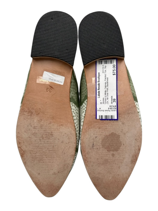 Artemis Shoe Size 39 Green & White Canvas Pointed Toe Slip On Mules Green & White / 39