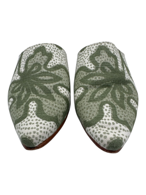 Artemis Shoe Size 39 Green & White Canvas Pointed Toe Slip On Mules Green & White / 39