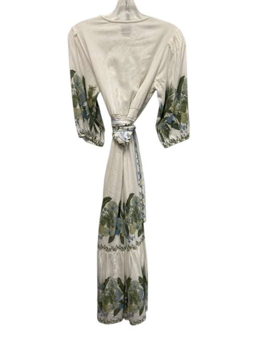 Lea Size S White, Green, Blue Rayon, Cotton, Linen Short Puff Sleeve Midi Dress White, Green, Blue / S