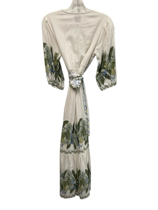 Lea Size S White, Green, Blue Rayon, Cotton, Linen Short Puff Sleeve Midi Dress White, Green, Blue / S