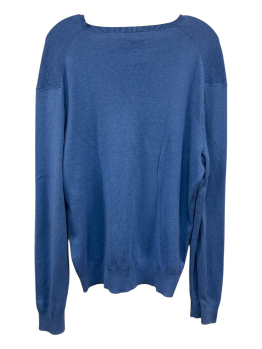Polo Size Est M Blue Cotton Solid V Neck Men's Sweater Blue / Est M