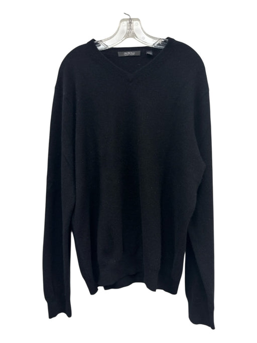 Saks Fifth Ave Size XL Black Cashmere Solid V Neck Men's Sweater Black / XL