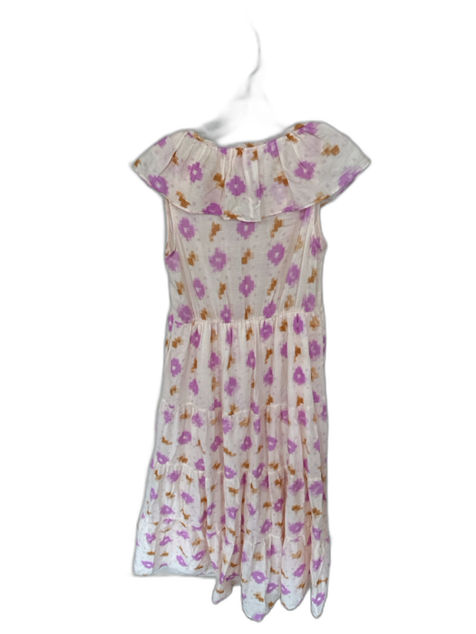 XiRENA Size M Tan & Purple Cotton Flutter Sleeves Ikat V Neck Maxi Dress Tan & Purple / M