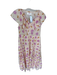 XiRENA Size M Tan & Purple Cotton Flutter Sleeves Ikat V Neck Maxi Dress Tan & Purple / M
