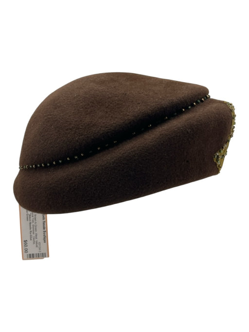 Louise Green Brown & Green Wool Velvet Trim Floral Trim Shimmer Cloche Hat Brown & Green