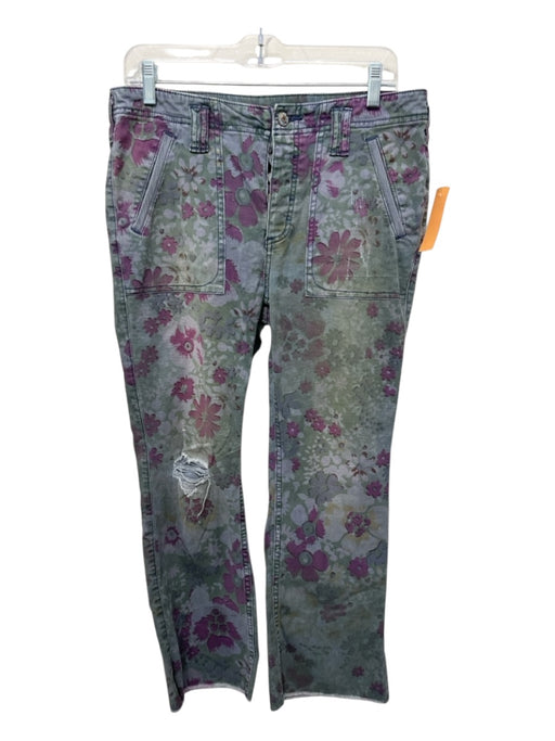 Pilcro Size 28 Green, Blue, Purple Cotton Blend Floral Mid Rise Crop Boot Pants Green, Blue, Purple / 28