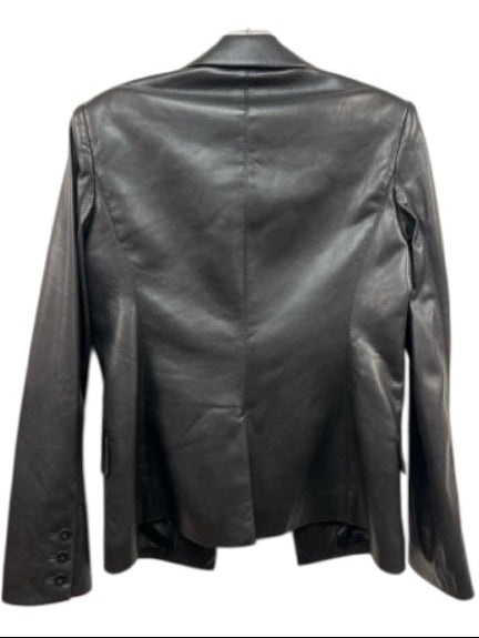 Alice + Olivia Classics Size 8 Black PU leather Blazer Flap Pocket Jacket Black / 8
