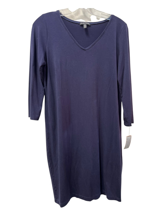 Eileen Fisher Size S/P Navy Tencel Blend Round Neck 3/4 Sleeve Knee Length Dress Navy / S/P