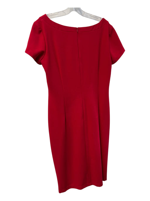 David Meister Size 8 Red Polyester Short Sleeve Round Split Neck Pockets Dress Red / 8