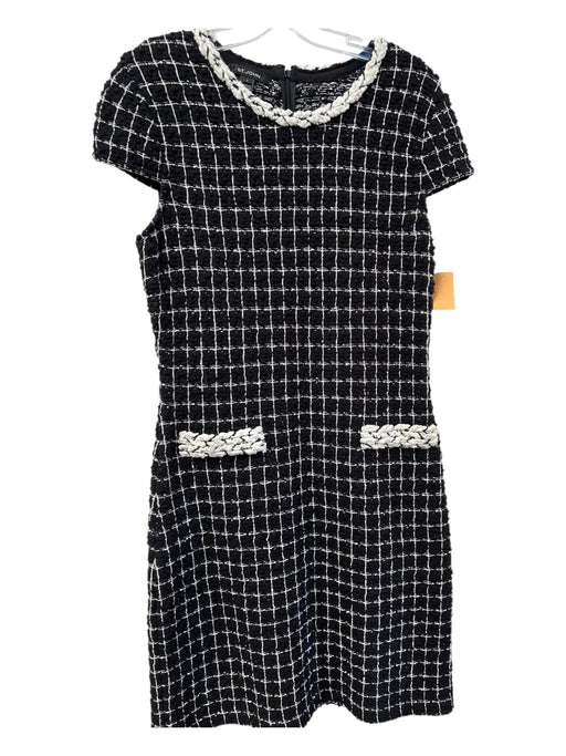 St John Size 8 Black & White No Fabric Tag Knit Grid Pattern Cap Sleeve Dress Black & White / 8