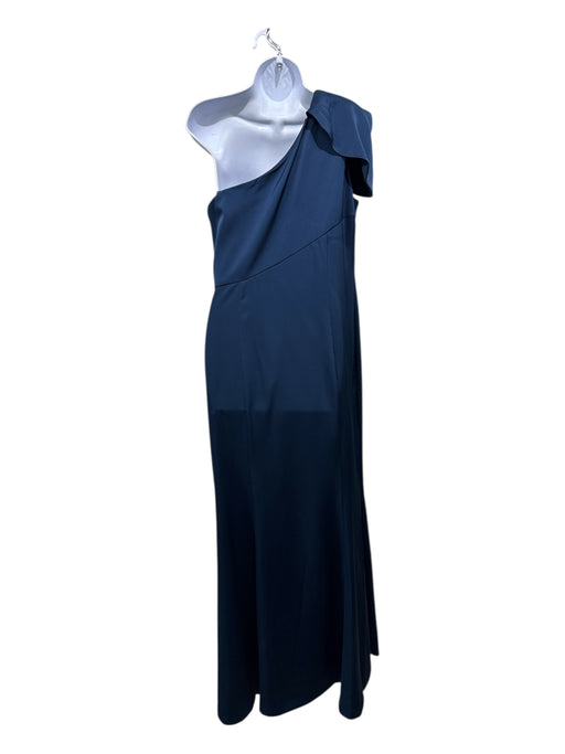 Aidan Mattox Size 14 Navy Polyester One Shoulder Side Zip Shoulder Detail Gown Navy / 14
