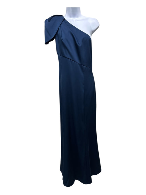 Aidan Mattox Size 14 Navy Polyester One Shoulder Side Zip Shoulder Detail Gown Navy / 14