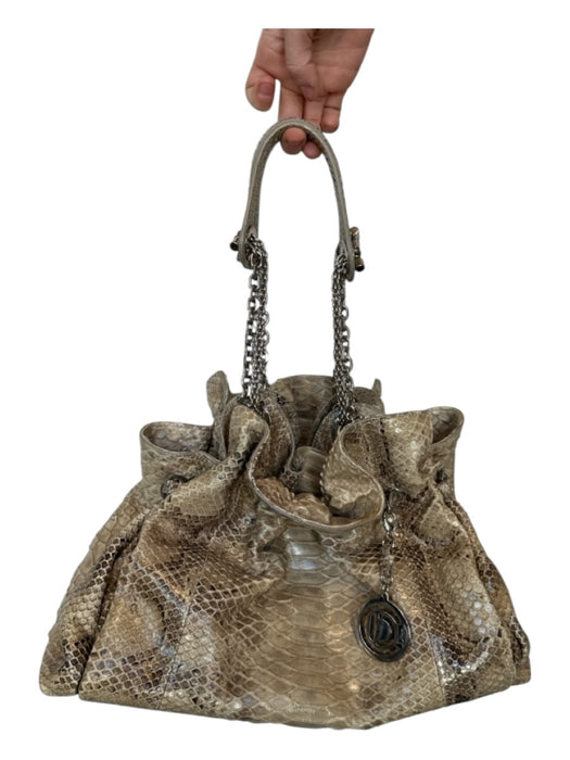 Christian Dior Taupe Python Top Handles Chain Top Handles Flat Bottom Bag Taupe / M