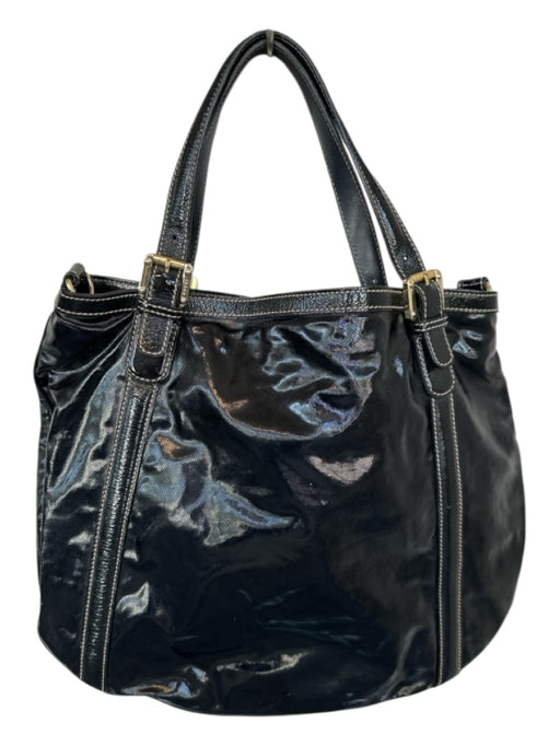 Gucci Black & Gold Patent Leather Top Handles Gucci Web Nylon Lining Buckles Bag Black & Gold / M