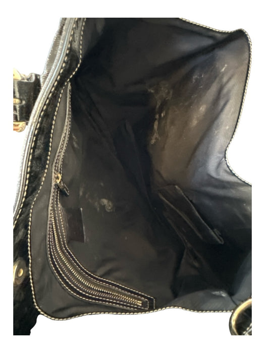 Gucci Black & Gold Patent Leather Top Handles Gucci Web Nylon Lining Buckles Bag Black & Gold / M